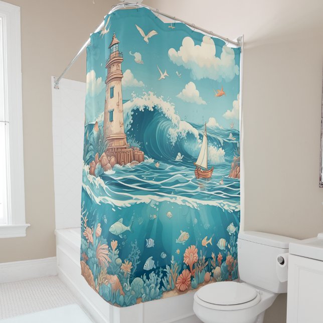 Leuchtturm & Ocean Dreamscape Dusche Vorhang (Von Creator hochgeladen)