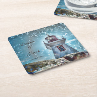 Leuchtturm Ozean Blue Nautical Rustic Coastal Rechteckiger Pappuntersetzer