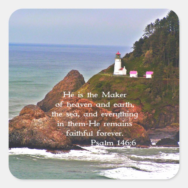 Leuchtturm Ozean Christliche Kreation Quadratischer Aufkleber (Vorderseite)