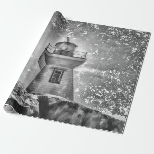 Leuchtturm Ozean Nautisch Schwarz-Weiß Küste Geschenkpapier