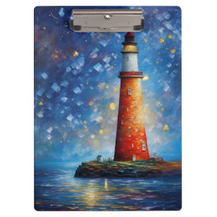 Leuchtturm Ozean Sonnenuntergang Malerei Klemmbrett