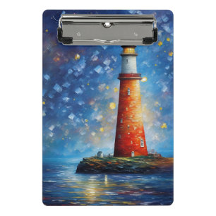 Leuchtturm Ozean Sonnenuntergang Malerei Mini Klemmbrett