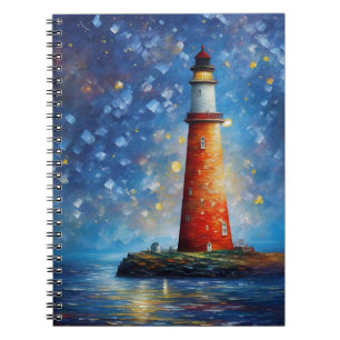 Leuchtturm Ozean Sonnenuntergang Malerei Notizblock