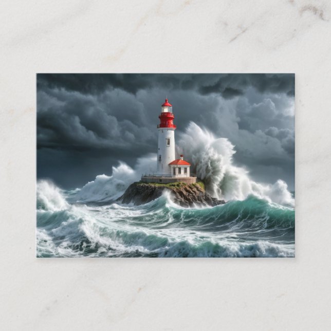 Leuchtturm Ozean Sturm Majestic Powerful Wave Visitenkarte (Vorderseite)