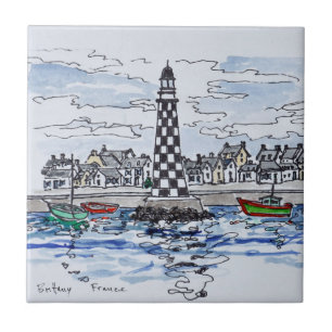 Leuchtturm Perdrix, Loctudy Bretagne, Frankreich Fliese