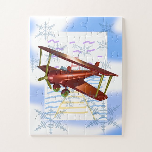 Leuchtturm Pier Biplane Blue Waves Puzzle (Vertikal)