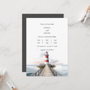 Leuchtturm Pier Ozeanlandschaft Schöne Hochzeit Einladung