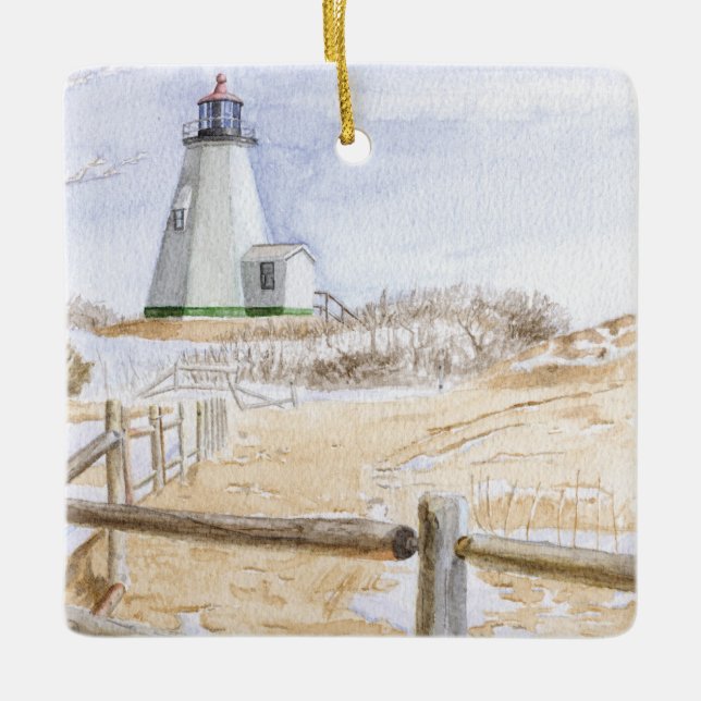 Leuchtturm Plymought Watercolor Keramikornament (Vorderseite)