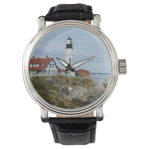 Leuchtturm Portland Headlight an felsiger Küste Armbanduhr