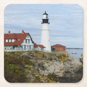 Leuchtturm Portland Headlight an felsiger Küste Rechteckiger Pappuntersetzer