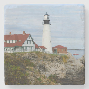 Leuchtturm Portland Headlight an felsiger Küste Steinuntersetzer