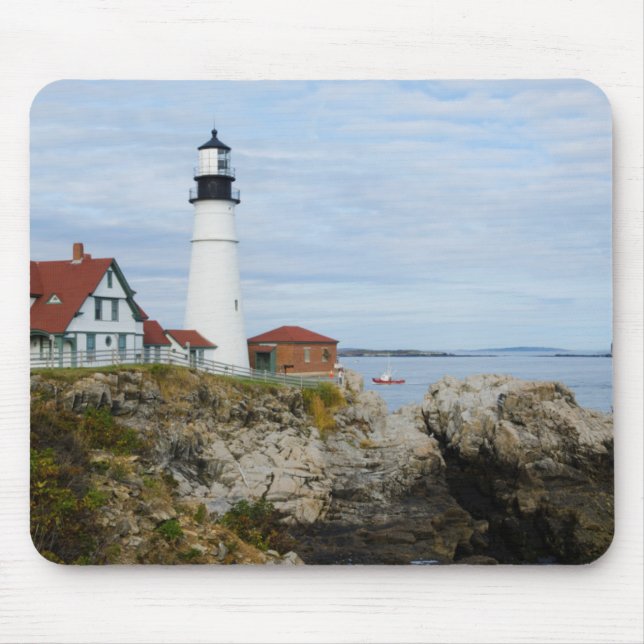 Leuchtturm Portland Headlight auf felsigem Ufer Mousepad (Vorne)