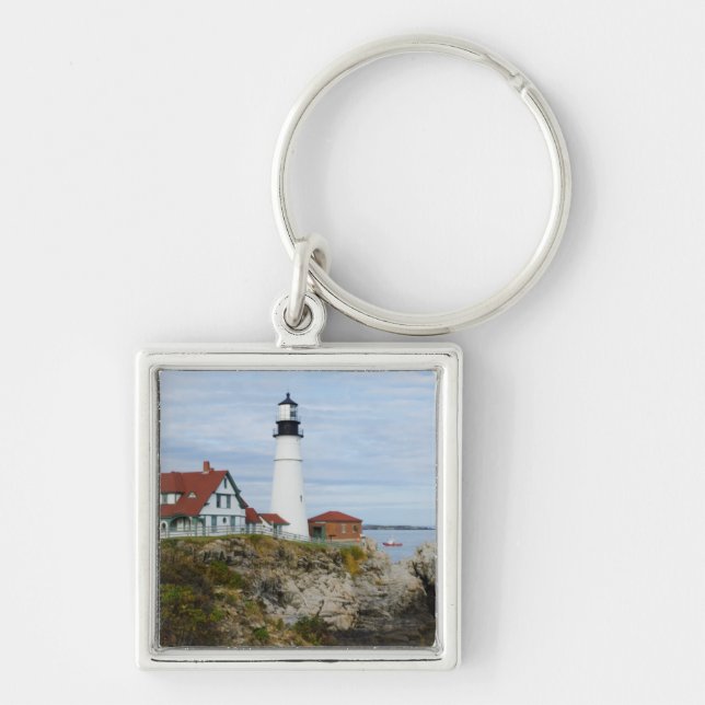 Leuchtturm Portland Headlight auf felsigem Ufer Schlüsselanhänger (Vorne)