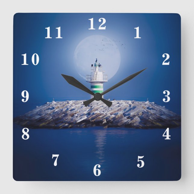 Leuchtturm Quadratische Wanduhr (Vorderseite)