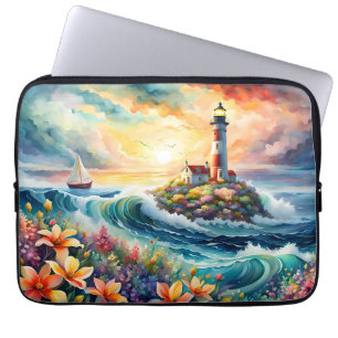 Leuchtturm Sailboat Floral Beauty Wasserfarbe Laptopschutzhülle