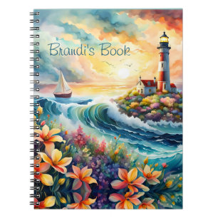 Leuchtturm Sailboat Floral Beauty Wasserfarbe Notizblock