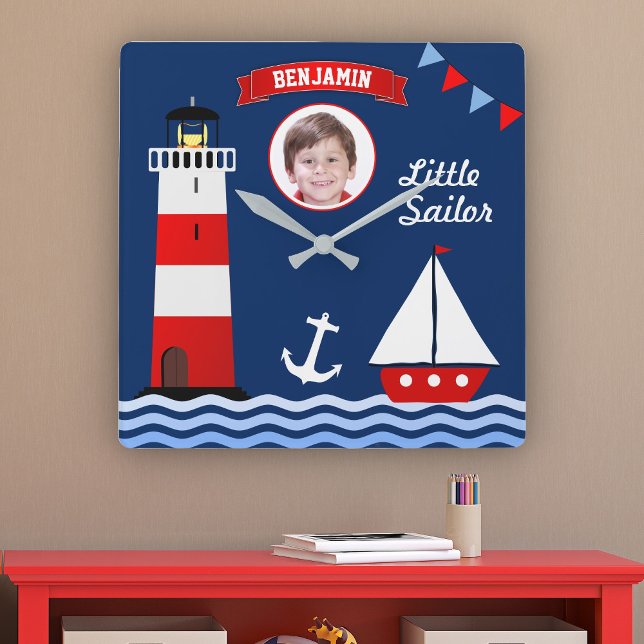 Leuchtturm Sailboat Name Foto Kinderzimmer Küche Quadratische Wanduhr (Von Creator hochgeladen)