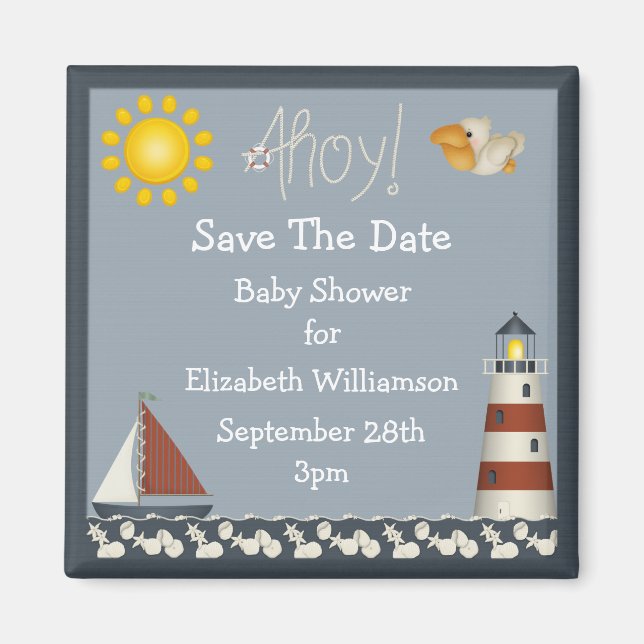 Leuchtturm & Sailboat Save the Date Kinderdusche Magnet (Vorne)