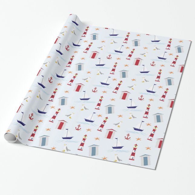 Leuchtturm Sailboat Starfish Kinderdusche Geschenkpapier (Ungerollt)
