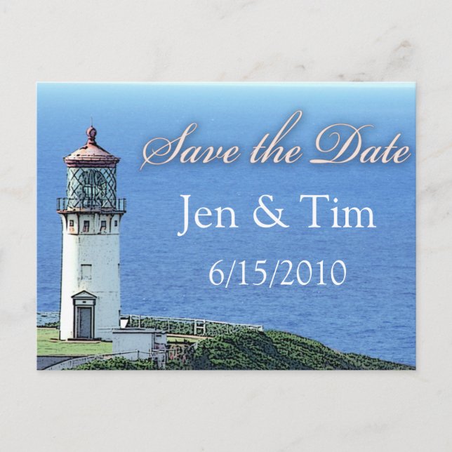 Leuchtturm Save the Date Ankündigungspostkarte (Vorderseite)