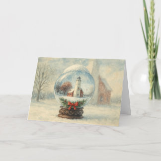 Leuchtturm-Schneekugel-Weihnachtskarte Karte