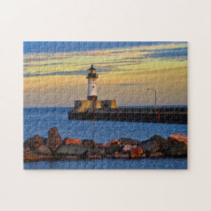 Leuchtturm-Sonnenuntergang Duluth Minnesota Puzzle