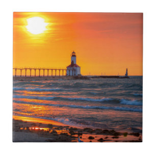 Leuchtturm-Sonnenuntergang Fliese