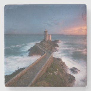 Leuchtturm-Sonnenuntergang Plouzané Finistère, Steinuntersetzer