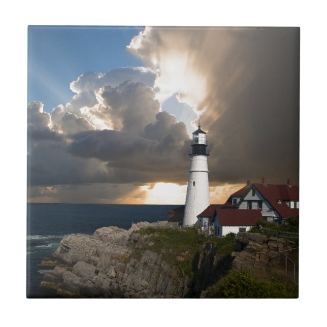 Leuchtturm-Sonnenuntergang: Portsmouth, Fliese (Vorderseite)