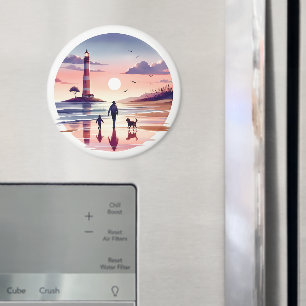 Leuchtturm-Sonnenuntergang-Spaziergang Küstenlands Magnet