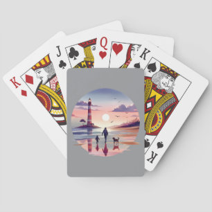 Leuchtturm-Sonnenuntergang-Spaziergang Küstenlands Spielkarten