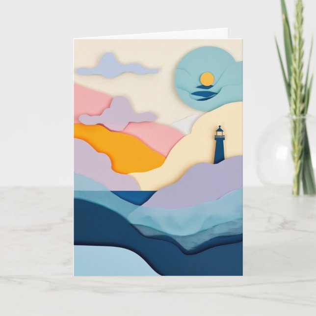 Leuchtturm-Sonnenuntergangs-Silhouette Karte (Vorderseite)
