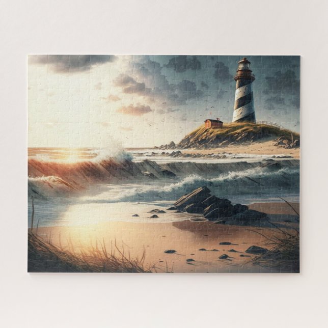 Leuchtturm, Strand, Ozean, Waves Jigsaw Puzzle (Horizontal)