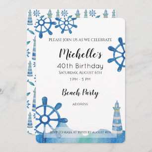 Leuchtturm Strand Wasserfarbe Handbemalte Einladun Einladung