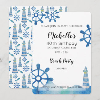 Leuchtturm Strand Wasserfarbe Handbemalte Einladun Einladung