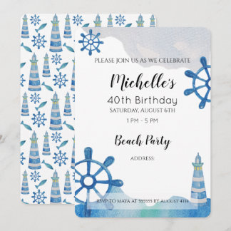 Leuchtturm Strand Wasserfarbe Handbemalte Einladun Einladung