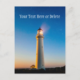 Leuchtturm Sunset Under Starry Blue Twilight Sky Postkarte