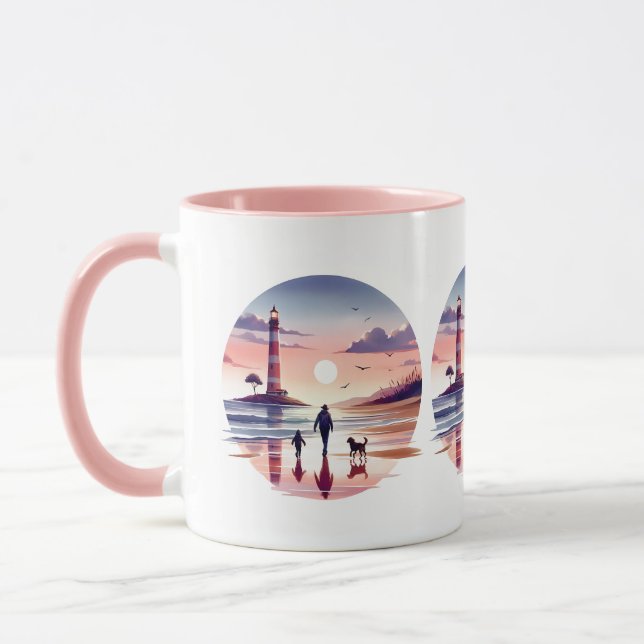 Leuchtturm Sunset Walk Coastal Szene Tasse (Links)
