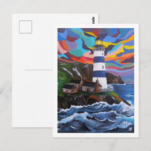 Leuchtturm über den Wellen Gemälde von Alfred Fox Postkarte