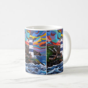 Leuchtturm über den Wellen Malerei von Alfred Fox Kaffeetasse