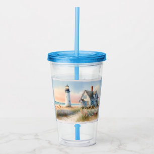 Leuchtturm und Cottage am Meer im Wasserfarben-Sti Acryltrinkbecher