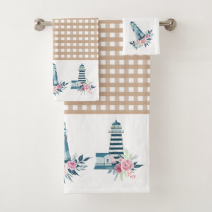 Leuchtturm und Gingham Kariert  Badhandtuch Set