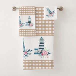 Leuchtturm und Gingham Kariert Bath Handtuch Set