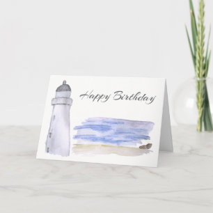 Leuchtturm und Meer Wasserfarbstift Kunst Geburtst Karte