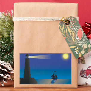 Leuchtturm und Mondkleber Rechteckiger Aufkleber