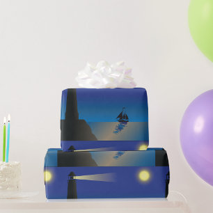 Leuchtturm und Mondumschlagpapier Geschenkpapier