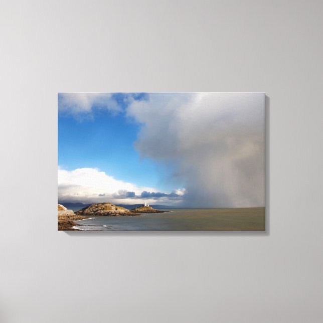 Leuchtturm und nahender Sturm Leinwanddruck (Vorderseite)