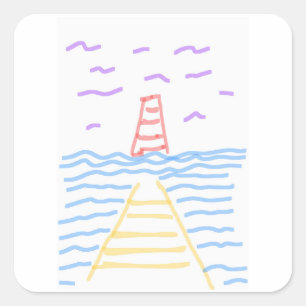 Leuchtturm und Pier-Aufkleber Quadratischer Aufkleber