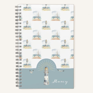 Leuchtturm und Sailboat Traumstrand Notizbuch