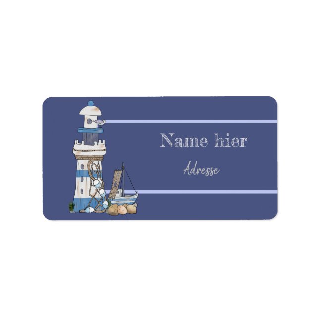 Leuchtturm und Schiff Adressaufkleber (Vorne)